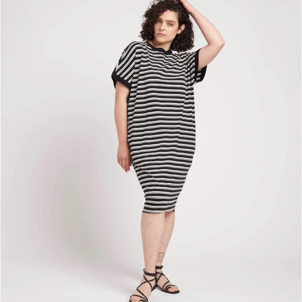 Universal Standard XS (size 10-12) Elizabeth Easy Dress, black/white stripe NWT